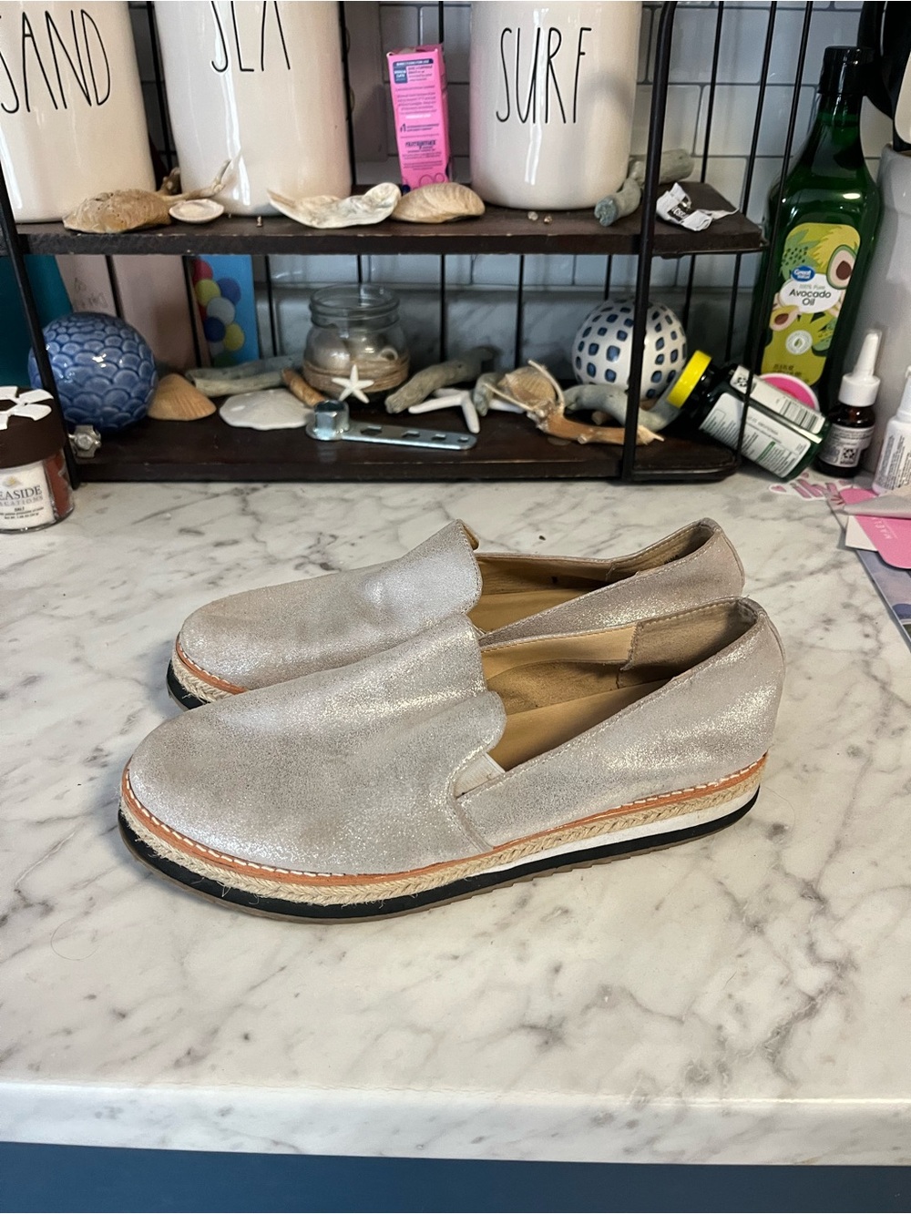 Silver/gold Slip-On Crown Vintage Espadrille Loafers Womens 8 - Picture 3 of 7